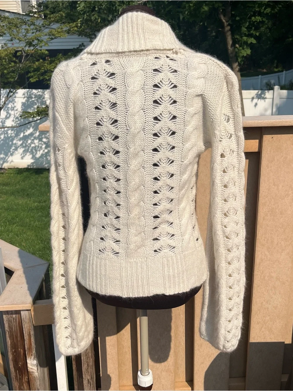 Arden B Y2K Wool Angora Cream Metallic Pointelle Knit Cowl Neck Sweater Size M